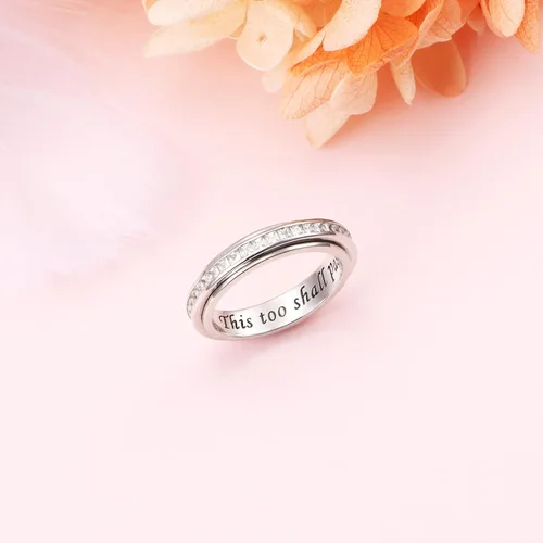 Vista 3 de Anillos giratorios de plata de ley S925 para aliviar la ansiedad y el aburrimiento, TDAH, autismo, banda para mujeres y adolescentes, Plata Esterlina