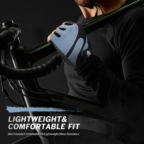 Vista 6 de Guantes de bicicleta para hombres y mujeres con almohadilla antideslizante que absorbe los golpes, guantes de ciclismo ligeros de medio dedo