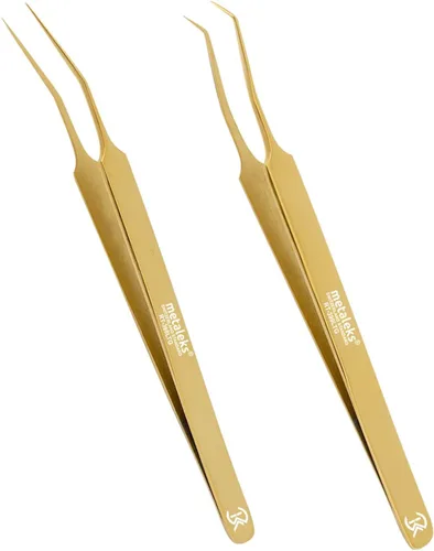 Vista 6 de Pinzas profesionales grandes de extensión de pestañas de 5.5 in, acero japonés, revestimiento de titanio dorado, peso ligero, lo mejor para maestros