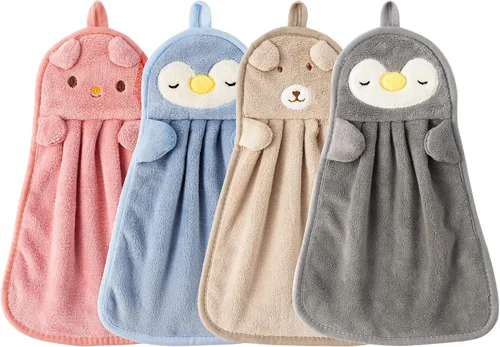 Vista 7 de BATTILO HOME Paquete de 4 toallas de mano para niños para baño, toallas de baño con lazo para colgar, toallas de mano de microfibra para cocina
