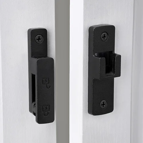 Vista 5 de INIRET Pestillos de puerta de granero negro mate, cerradura de puerta de 180 grados, herrajes para puerta abatible, cerradura de puerta de aleación