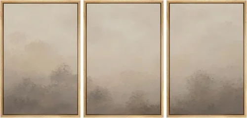 Vista 161 de SIGNWIN Lienzo enmarcado para pared, juego de arte neutro de bosque brumoso, ilustraciones en tono tierra, arte moderno, decorativo, bohemio