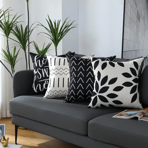 Vista 6 de Juego de 4 fundas de almohada cuadradas de 20 x 20 pulgadas, fundas de almohada cuadradas de 20 x 20 pulgadas, fundas de almohada bohemias y Negro