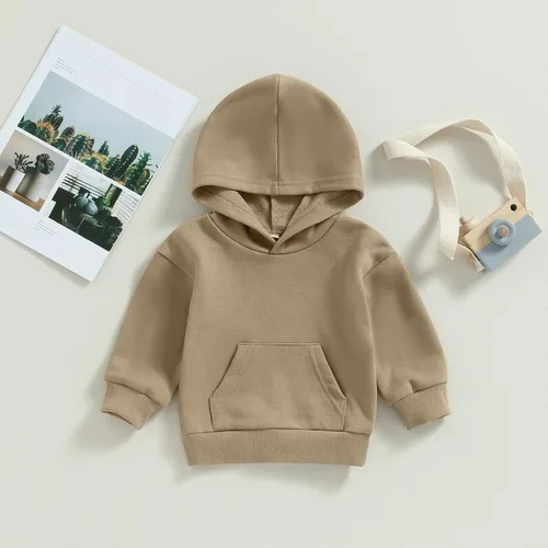 Vista 2 de AEEMCEM Sudaderas con capucha unisex para bebé, niño, niña, básicas, sólidas, de manga larga, con bolsillo de canguro, sudadera con capucha y sin
