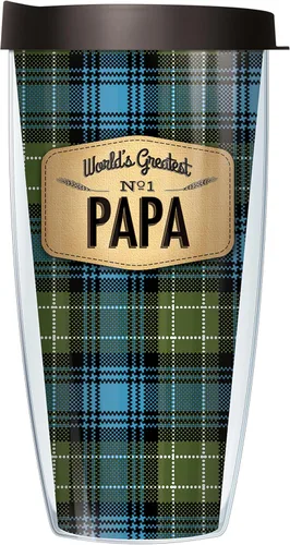 Vista 6 de Signature Tumblers World's Greatest No. 1 Gramps Wrap on Blue Flannel Taza de viaje de doble pared de 16 onzas con tapa negra Easy Sip