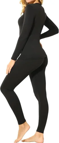 Vista 2 de 9M Ropa interior térmica de forro polar ultra suave para mujer, conjunto de parte superior e inferior de capa base Negro