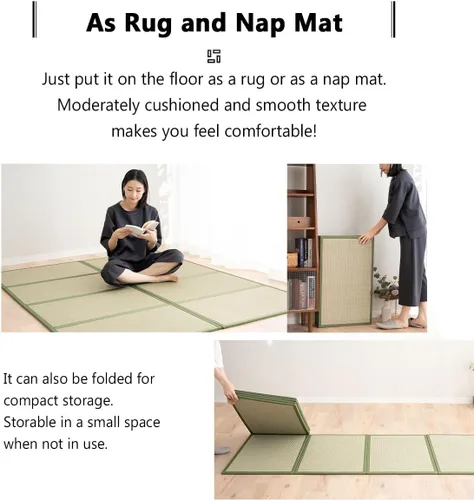 Vista 4 de EMOOR Alfombrilla de tatami japonés, tamaño individual, hierba natural de Rush (sin teñir), colchón plegable Igusa para el suelo para dormir