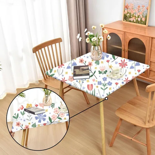 Vista 71 de Mantel ajustado blanco con elástico para mesas plegables de 48x48 pulgadas, manteles lavables y elásticos de elastano para mesas de cartas, manteles