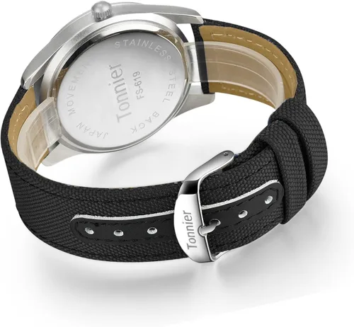 Vista 5 de Tonnier Reloj analógico para hombre con correa de lona y calendario, para hombre