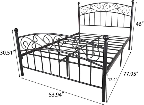 Vista 2 de Base de cama matrimonial de metal, plataforma moderna con cabecero/estribo, cámaras de base de colchón, base de cama resistente, no necesita somier