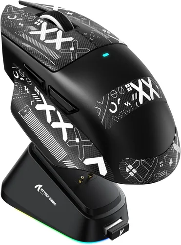 Vista 13 de ATTACK SHARK V6 - Mouse inalámbrico para juegos con base de carga RGB, sensor PAW3311 de 25 K DPI y tres modos de sondeo de 1 K, batería de 500 mAh