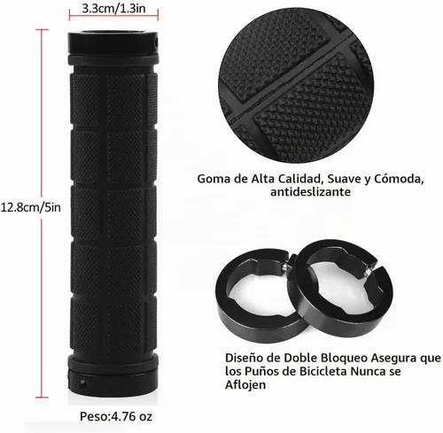 Vista 5 de PLATT Agarres de manubrio de bicicleta de goma cómodos para MTB/BMX con tapas de extremo de plástico Negro A
