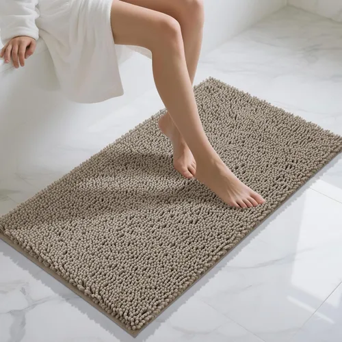 Vista 98 de Yimobra Tapetes de baño lavables, de chenilla súper suave y absorbente, para suelo y alfombra, de secado rápido, antideslizante, para bañera y Beige