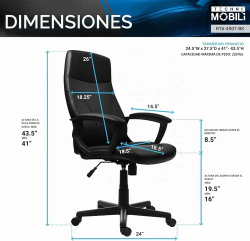 Vista 3 de Techni Mobili Silla de oficina ejecutiva de piel sintética, altura