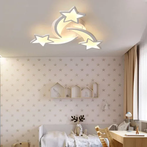 Vista 4 de Lámpara de techo LED moderna, lámpara de techo empotrada en forma de estrella de 45 W, 3 cabezales, control remoto regulable cerca de lámparas