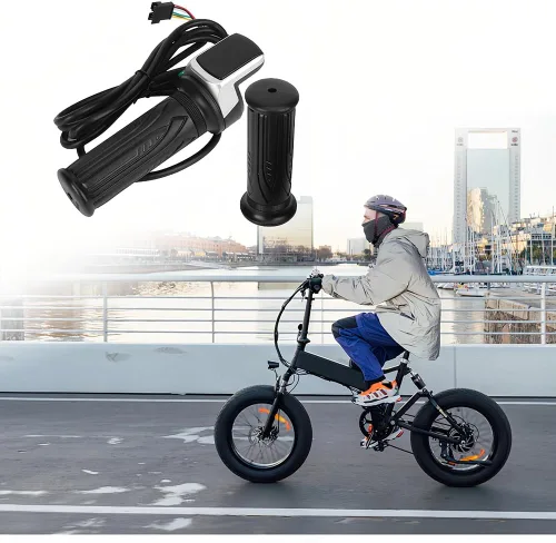 Vista 5 de Empuñadura de acelerador de bicicleta eléctrica, manillar giratorio para mini 6 núcleos, agarre universal de bicicleta con interruptor pantalla LCD