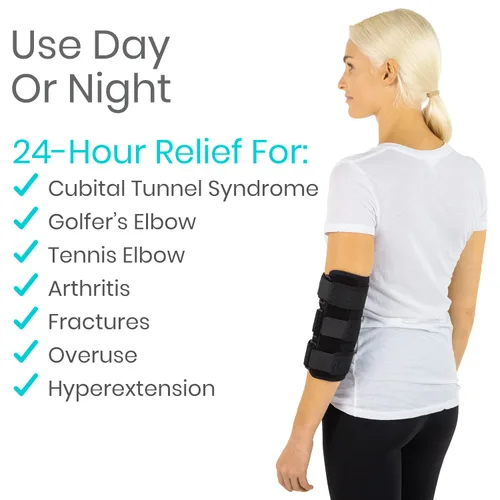 Vista 3 de Vive Férula de codo para tendinitis, túnel cubital, soporte para dormir, codo de tenista, 2 férulas extraíbles que estabilizan las articulaciones
