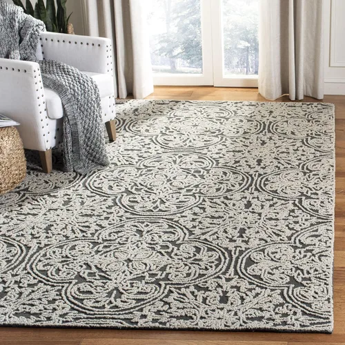 Vista 29 de SAFAVIEH Trace Collection - Alfombra decorativa de 2 x 3 pies, color marfil, lana hecha a mano, ideal para zonas de alto tráfico en entrada, sala