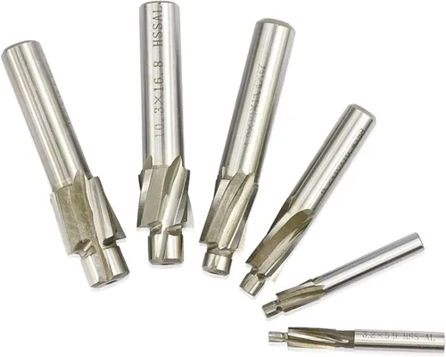Vista 6 de Broca de taladro HSS de 4 flautas para fresado de molino de extremo de avellanado para perforación de madera/metal, M14.4x24x12x80