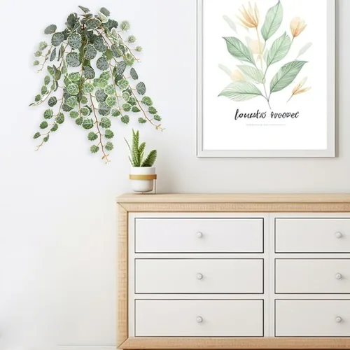 Vista 4 de Planta de ratán simulada, cadena colgante artificial de plantas de corazón de bajo mantenimiento, imitación de eucalipto simulado, macetas colgantes