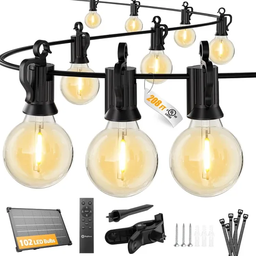 Vista 19 de Brightown Luces de Cadena Solares de 38 Pies para Exteriores con Control Remoto y 16 Bombillas LED Irrompibles, Regulables y con Temporizador, 3