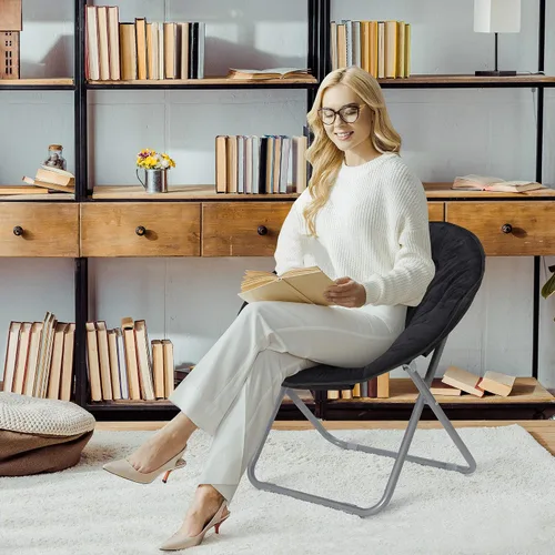 Vista 9 de SUPER DEAL Silla plegable con platillo, para adultos y niños, silla redonda portátil de piel sintética para sala de estar, dormitorio, apartamento
