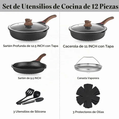 Vista 3 de Vinchef - Juego de utensilios de cocina antiadherentes con tapa (12 unidades)