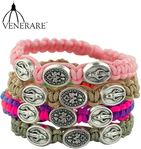 Vista 3 de Pulsera tejida con cuentas de medalla milagrosa Gran regalo católico para primera comunión y confirmación Ajustable para un ajuste cómodo