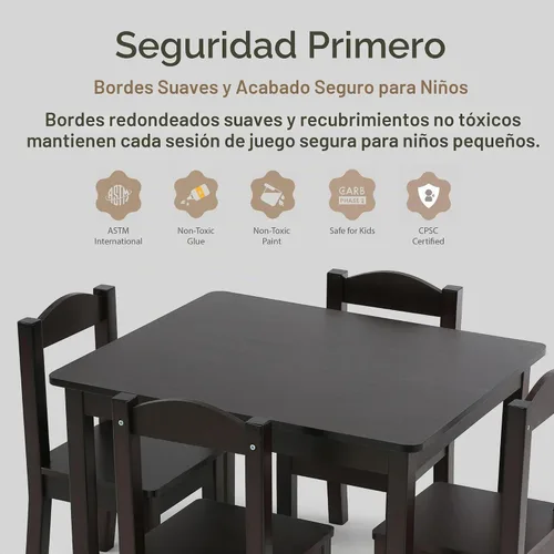 Vista 8 de Humble Crew Juego de mesa y silla para niños pequeños, muebles de Espresso