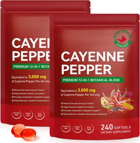 Vista 9 de Suplemento de cápsulas blandas de pimienta de cayena, rico en itamina E D3+K2 y extractos de semilla de uva, espino, remolacha y otros, apoya