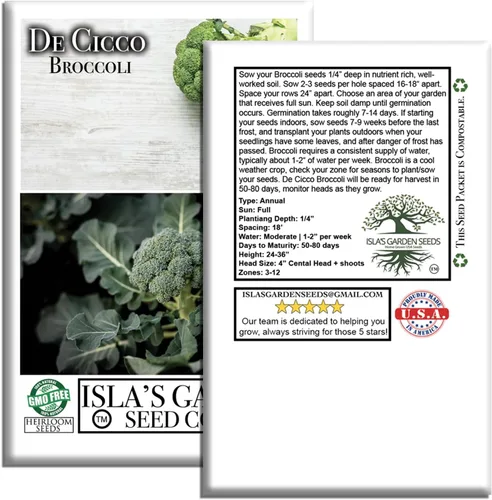 Vista 7 de De Cicco - Semillas de brócoli (Brassica oleracea), más de 300 semillas sin OMG y reliquias de Isla's Garden Seeds, reliquia italiana para cosechas