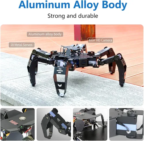 Vista 15 de Kit de robot Hexapod para ESP32, robot araña STEM para caminar, soporta programación Arduino C, App RC, transmisión de video, kit de marco