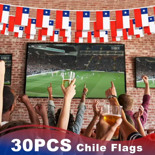 Vista 5 de Bandera de Banderines en Cordel de Chile, Pequeñas Mini Banderas Chilenas Guirnalda de Banderines, Decoración Nacional del País para Escuela