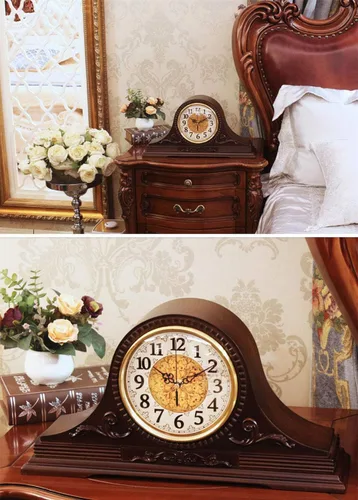 Vista 4 de Reloj de repisa, reloj de madera silenciosa, para escritorio, chimenea, relojes de escritorio de madera, relojes de repisa, para dormitorio, sala