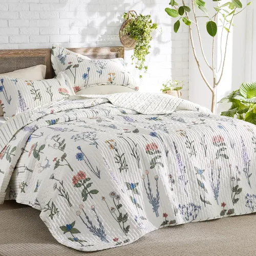 Vista 12 de Bedsure Colcha costera tamaño Queen – Ropa de cama reversible de verano y playa, colcha ligera de microfibra, colcha azul y blanca para todas