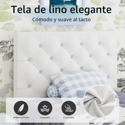 Vista 4 de BarnFurin Marco de Cama Twin, Cama Plataforma Tapizada con Cabecera con Botones Capitoné, Marco de Cama de Tela con Soporte de Listones de Madera
