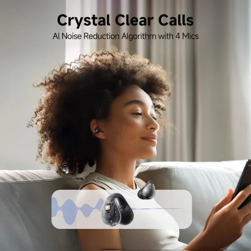 Vista 7 de QCY Crossky C30 Auriculares de oído abierto inalámbricos Bluetooth, auriculares de clip con 4 micrófonos ENC de cancelación de ruido, ajuste
