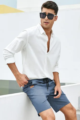Vista 9 de JMIERR - Pantalones cortos informales para hombre, pantalones cortos de golf, pantalones chinos con cordón, de tela de sarga elástica, para verano