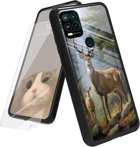 Vista 127 de Funda para Motorola Moto G Play 4G 2024 con protector de pantalla, parte trasera de vidrio templado + funda de silicona suave TPU absorción
