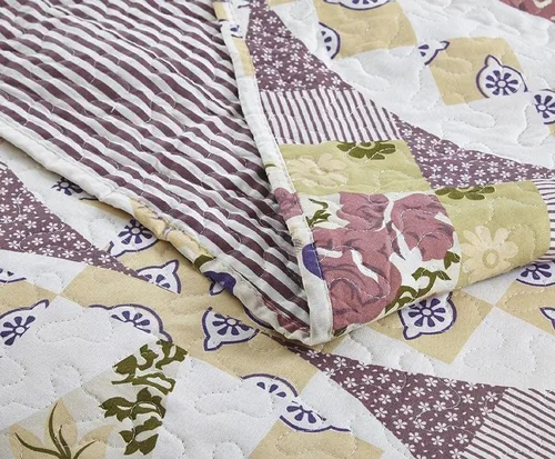 Vista 5 de DaDa Bedding Cottage - Juego de colcha floral rosa malva – Colcha acolchada reversible ligera transpirable con fundas de almohada – Jardín