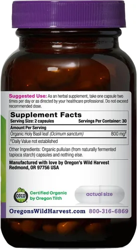 Vista 2 de Oregon's Wild Harvest Suplemento de hierbas orgánicas de albahaca sagrada, 60