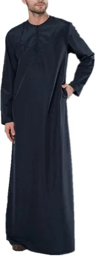 Vista 5 de Bata musulmana para hombre 2023 Causal Manga Larga Algodón Islámico Thobe Largo con Bolsillos Moda Sólida Moda