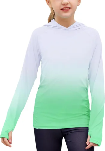 Vista 9 de Zaclotre - Sudadera con capucha para niños, con protección solar UPF 50+, de secado rápido, para niñas, con agujeros para los pulgares