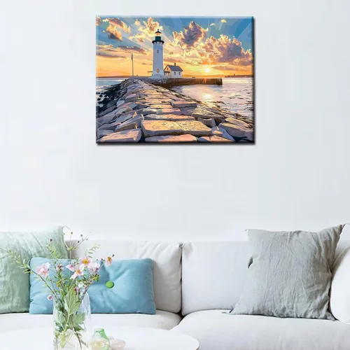 Vista 3 de Faro del sur de Portland, Maine, pintura de diamantes de bricolaje 5D, kit de numeración, paisaje marino de Estados Unidos, diamantes de imitación