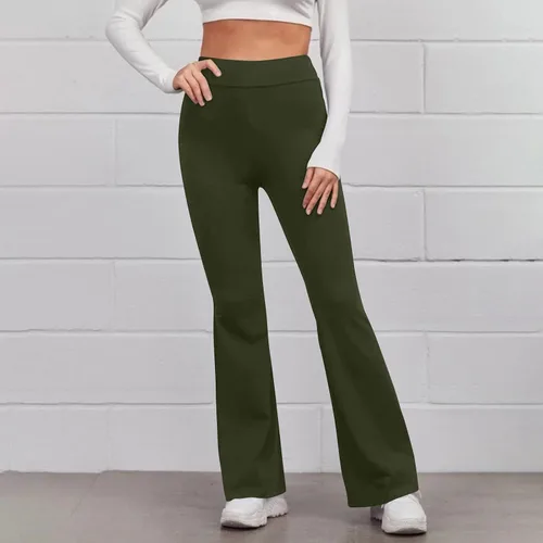 Vista 4 de Pantalones de yoga para mujer, a la moda, de color sólido, pantalones acampanados deportivos, casuales, cintura alta, elástica, ajustados, ajustados