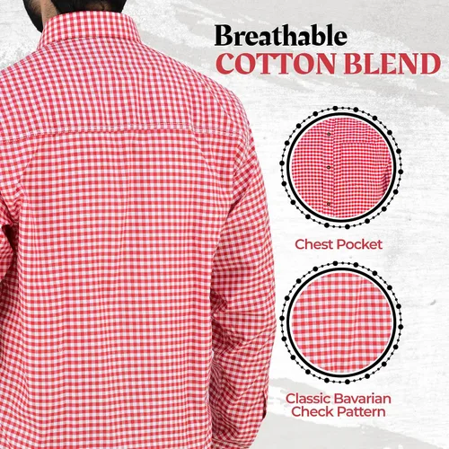 Vista 3 de TRENDS Camisa bávara Oktoberfest para hombre – Sudadera tradicional alemana con cordones – Mezcla de algodón suave y transpirable