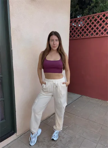 Vista 7 de Aleumdr Pantalones deportivos de punto gofre para mujer, pantalones deportivos casuales con bolsillo y cintura elástica, pantalones de descanso