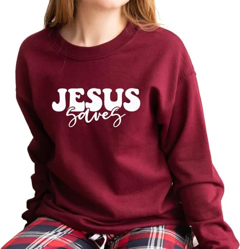 Vista 2 de Jesus Saves Sweatshirt, Christian Sweat, Religious Christian Apparel Sand