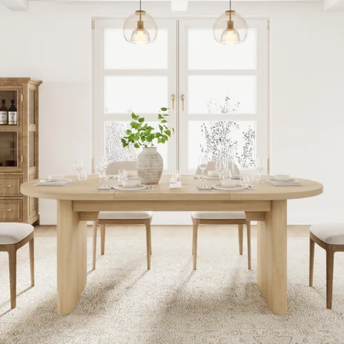 Vista 15 de GarveeHome 63" Long Oval Dining Table with Wooden Base for 4-6 People