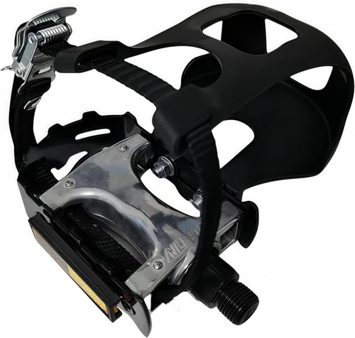 Vista 7 de YBEKI Pedales de bicicleta de spinning de grado profesional con clips para los dedos y correas ajustables 4D - Eje de aleación de 9/16